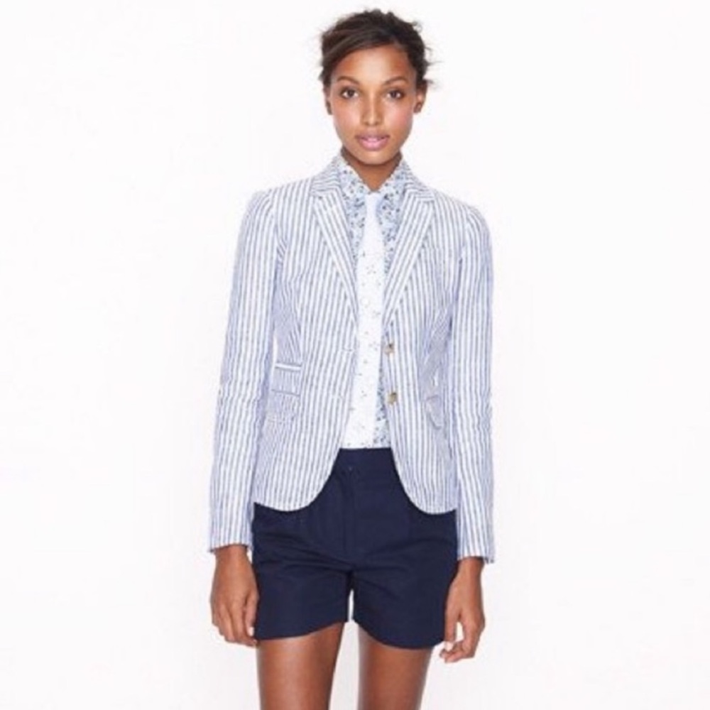 J. Crew Cotton Seersucker Stripe Blazer, 8